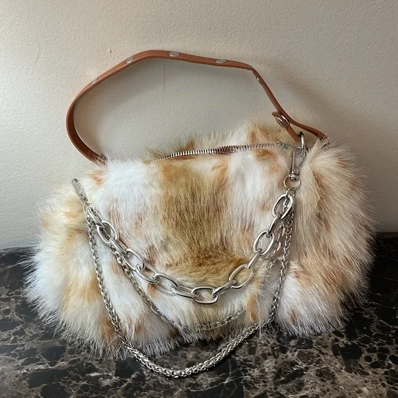 Tan Plush Chain Handbag - Picture 12 of 12
